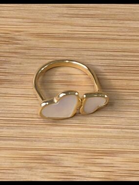 Gold Heart Double-Heart Ring with White Inlay - Women Jewelry Stainless Steel